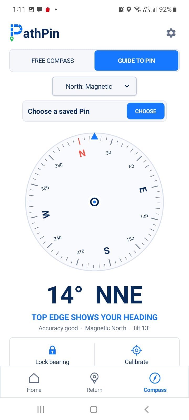 PathPin Compass screen