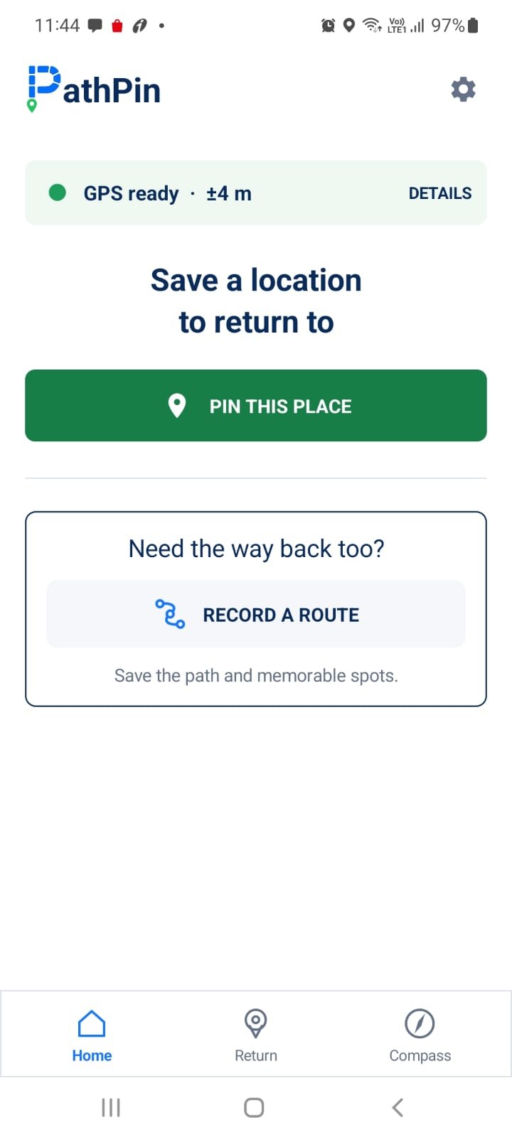 PathPin home screen