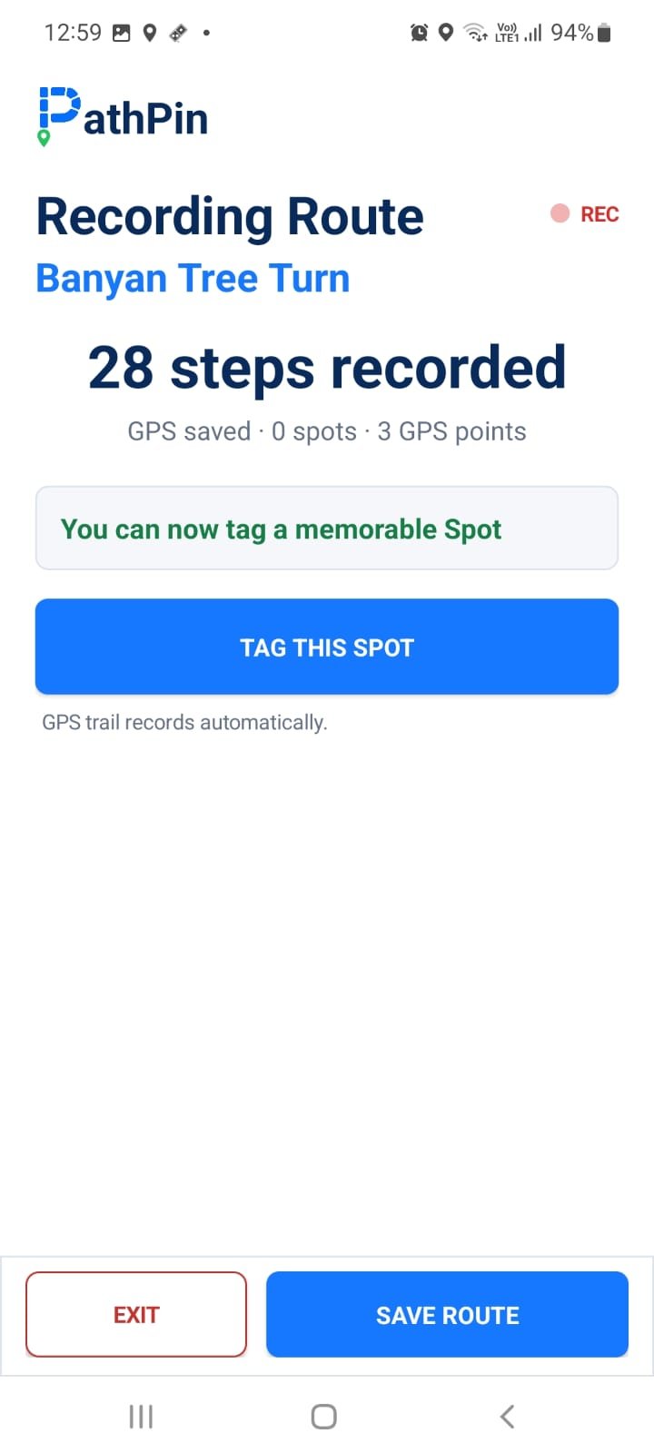 PathPin recording a Route